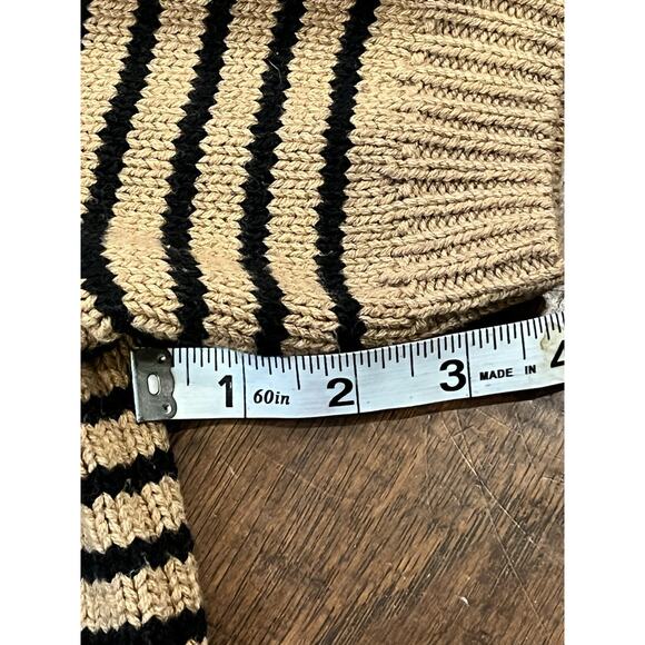 CeCe XL Stripe Shoulder Gold Button Sweater In Cappuccino Brown Black Stripes - Picture 9 of 12